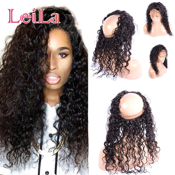 Peruvian Human Hair 360 Lace Frontal Water Wave Pre Plucked Free Part Virgin Hair 360 Lace Frontal Water Curly Top Closures