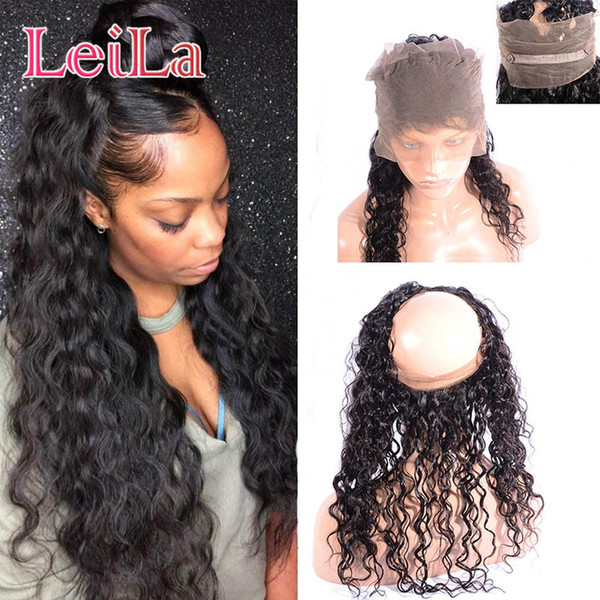 Indian Unprocessed Human Hair Lace Frontal 360 With Baby Hair Pre Plucked Water Wave Curly Virgin Lace Frontal Closure 8-24inch