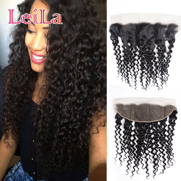 Indian Cheap Virgin Human Hair Pre Plucked Deep Wave 13 X 4 Lace Frontal With Baby Hair Natural Color Black