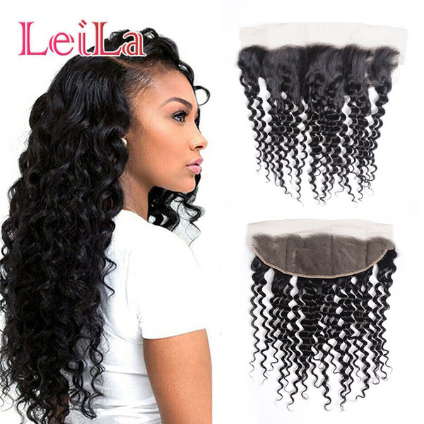 Virgin Human Hair Brazilian Deep Wave Curly 13 X 4 Lace Frontal 50-80/g Pre Plucked Leila Beauty Hair Deep Wave Lace Frontal