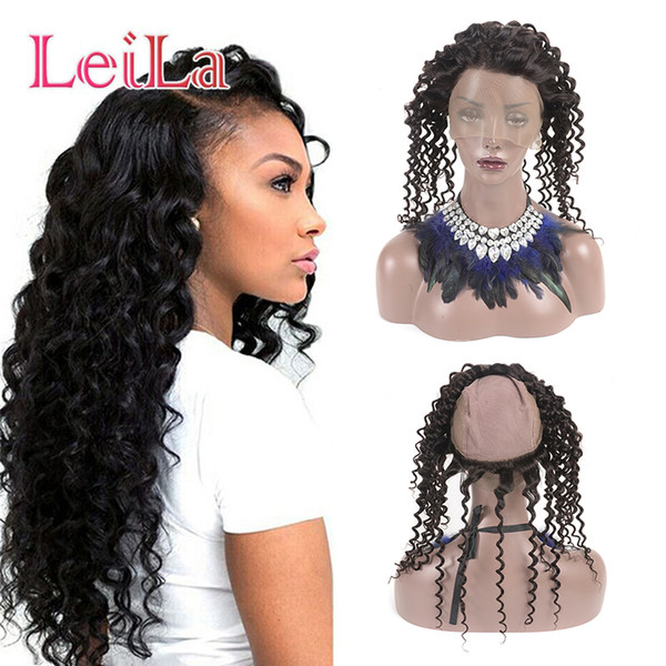 Brazilian Peruvian Indian Malaysian Deep Wave Full Head Lace Frontal 360 Pre Plucked Cloth On Top Head Circle Lace Deep Wave Curly