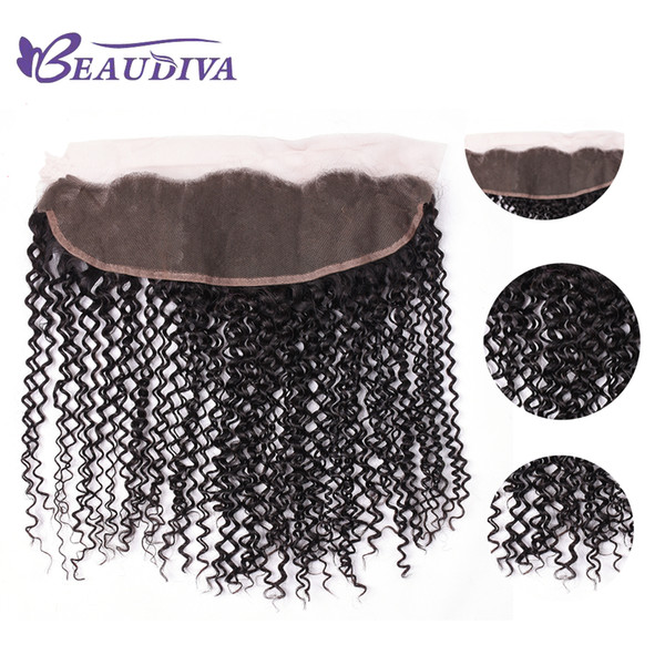 13*4 Lace Frontal Free Part Kinky Curly Peruvian Virgin Hair Natural Color Peruvian Curly Weave Human Hair Closure With Baby Hair