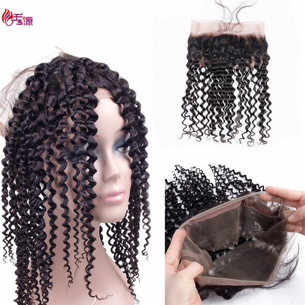 Kinky Curly Remy Human Hair 360 Lace Frontal Natural Color Double Weft Kinky Curly Virgin Human Hair 360 Lace Closure 