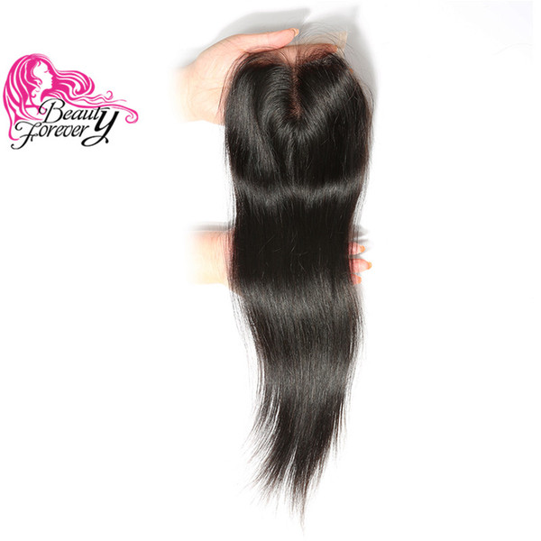 Beauty Forever 8A Silk Peruvian Straight Middle Part Closure 4x4 Lace Closure 10-20inch Human Hair Closures 1Piece Natural Color Swiss Lace