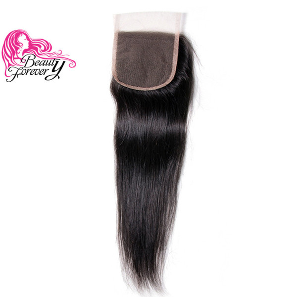 Beauty Forever Straight Brazilian 10-20inch Hair Lace Closure 4*4 Weaves Closure Free Part Swiss Lace Virgin Human Hair Extension 1Bundle