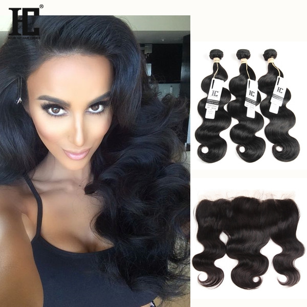 Brazilian Virgin Human Hair Body Wave With Lace Frontal Closure 3 Bundles With 13x4 Ear to Ear Lace Frontal Closure HC Weaves Closure