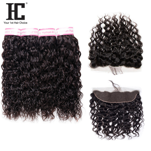 HC Hair Product 100% Brazilian Human Hair With Pre Plucked 13*4 Lace Frontal Unprocessed Haie Extensions 4 Bundles 8-28 Inch 5Pcs/Lot