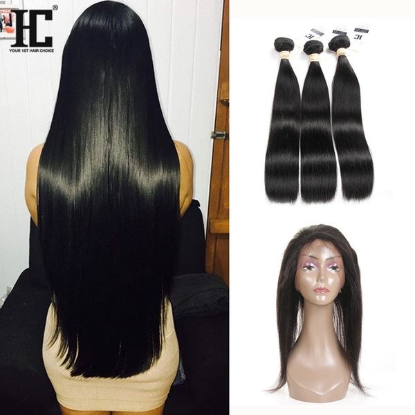 360 Full Lace Frontal Closure With 3 Bundles Brazilian Straight Virgin Hair Peruvian Indian Malaysian Cambodian Mongolian Human Hair Weaves