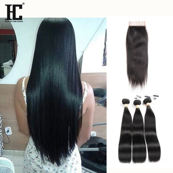 Brazilian Straight Hair Bundle With Closure Brazilian Human Hair Bundle With 4*4 Closure 3Bundles Brazilian Virgin Hair Weaves With Closure