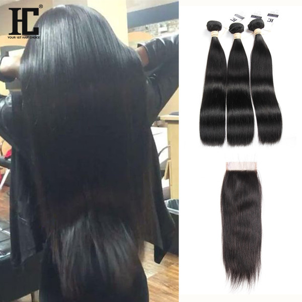 Brazilian Straight Virgin Hair Weaves 3 Bundles with Lace Closures 8A Grade Unprocessed Malaysian Peruvian Indian Cambodian Remy Human Hair