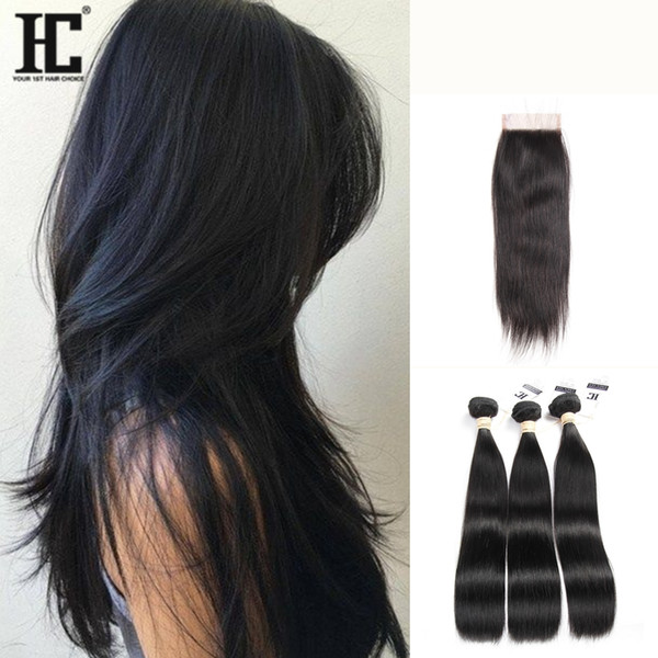 HC Brazilian Straight Body wave Human Hair Bundles With Closure Brazilian Human Hair With Lace Closure 100% Unprocessed Virgin Hair Weaves