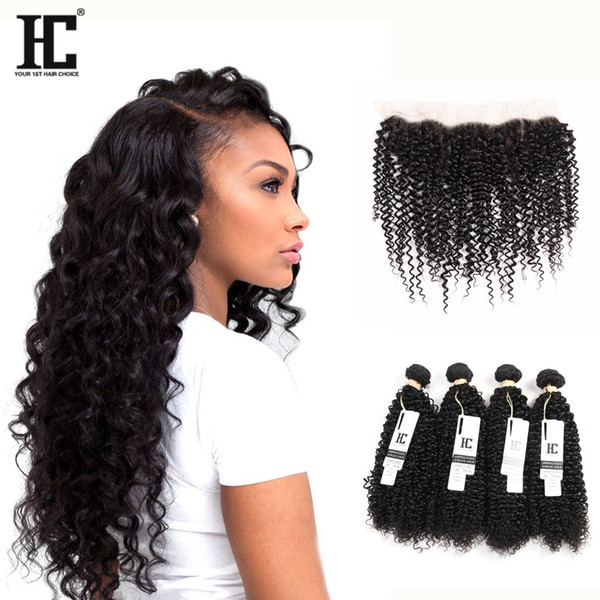 HC Brazilian Curly Virgin Hair With Lace Frontal Brazilian Kinky Curly Weave With Frontal 4Bundles Brazilian Virgin Hair With Lace Frontal