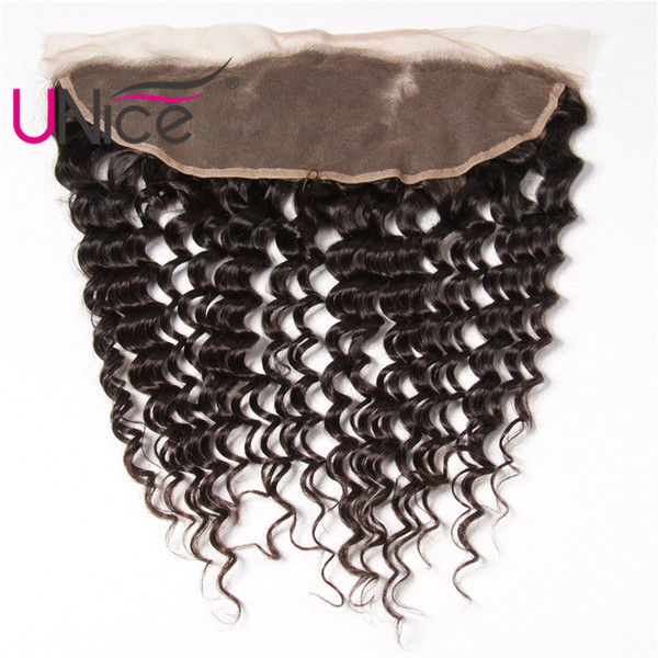 UNice Hair Brazilian Deep Wave Lace Frontal 13x4 Ear To Ear Free Part Unprocessed 100% Human Hair Extensions Lace Closure Natural Color