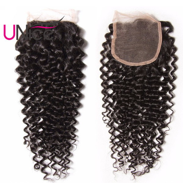 UNice Hair Curly Wave Free Part Closure Middle Part Brazilian Virgin Human Hair Three Peruvian Lace Closure Malaysian Remy Hair Top Closures