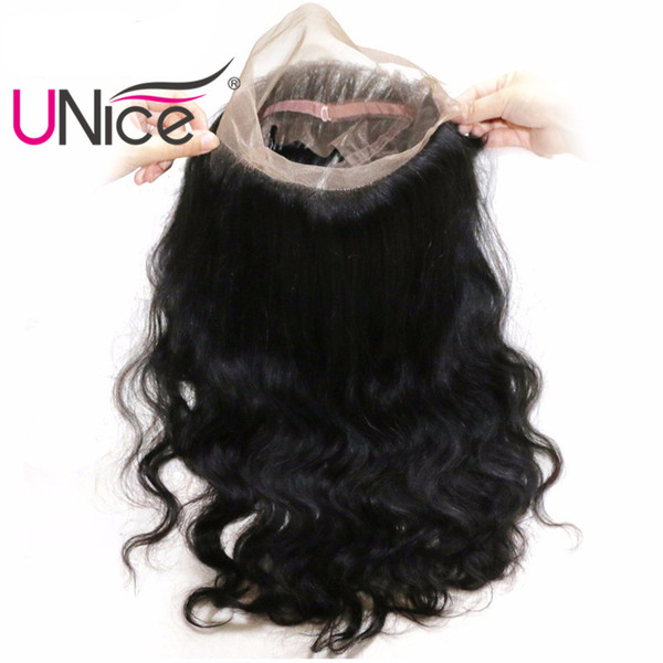 UNice Hair Body Wave Brazilian 360 Lace Frontal Free Part 10-20inch Unprocessed Human Hair 360 Full Lace Body Wave Closure