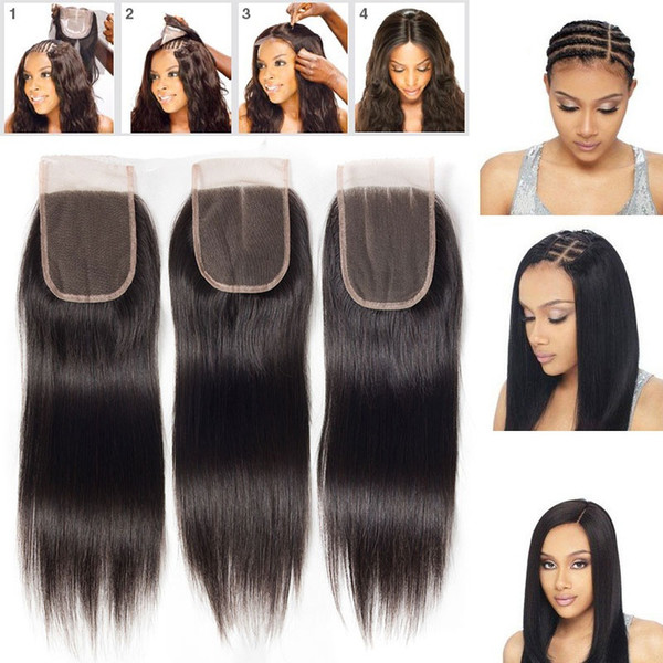 4x4 Brazilian Vrigin Hair Straight Lace Closure With Baby Hair 7A Bleached Knot Closure Free Part/Middle Part/3/Part Closure Brazilian Hair