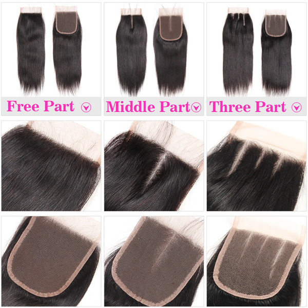 100% Human Hair 4X4 Lace Closure with Baby Hair Brazilian Straight Hair Body Wave Top Lace Closure Free Middle Three Part Peruvian Malaysian