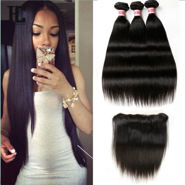 Brazilian Virgin Human Hair Straight With Lace Frontal Closure 3 Bundles with Frontal Closure Top Lace Closure 8-20 inch