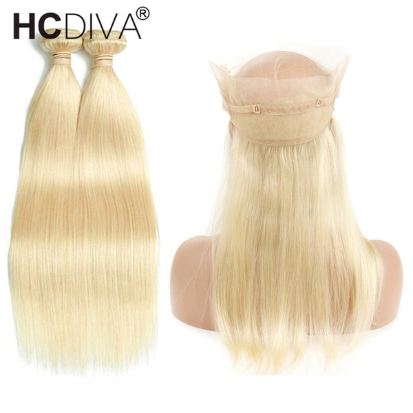 Pre-plucked 360 Lace Frontal Closure With Baby Hair 613 Blonde Hair 2 Bundles with 360 Lace Frontal Straight Human Hair Transparent Lace