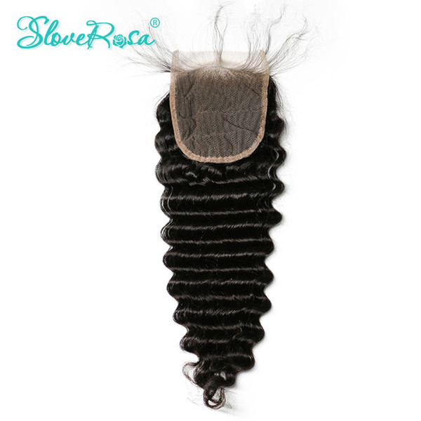 Slove Rosa Peruvian Deep Wave 4*4 Lace Closure Human Hair Closure Middle/Free/Three Part Lace Remy Hair Natural Color