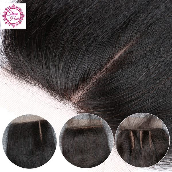 Slove Hair Silk Base Closure Straight Brazilian Virgin Human Hair Closure Silk Top Closures With Baby Hair 3 Middle Side 