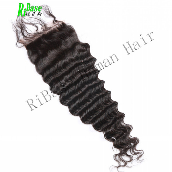 RiBase Deep Wave Lace Closure Brazilian Virgin Hair Free Part 4x4 Swiss Lace Natural Color Human Hair Lace Closure No-Remy Hair