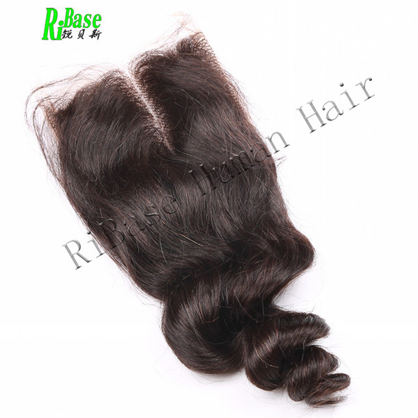 RiBase Brazilian Middle Part Closure Non-Remy Hair Natural Black Color Virgin Human Hair Loose Wave Lace Closure