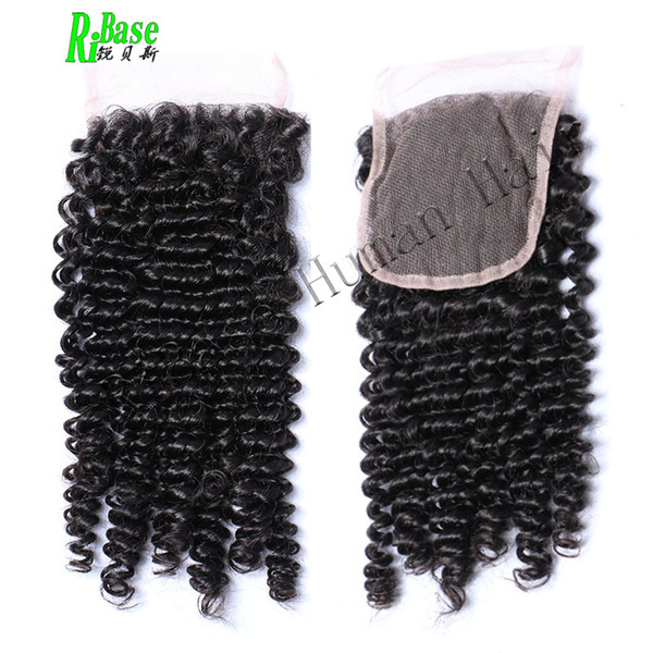 RiBase Brazilian Kinky Curly Free Part Lace Closure 4x4 100% Remy Human Hair Swiss Lace 130% Density