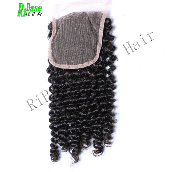 RiBase 4*4 Free Part Closure Brazilian Kinky Curly Hair 8-22inch Non Remy Hair Swiss Lace Closure 130% Density