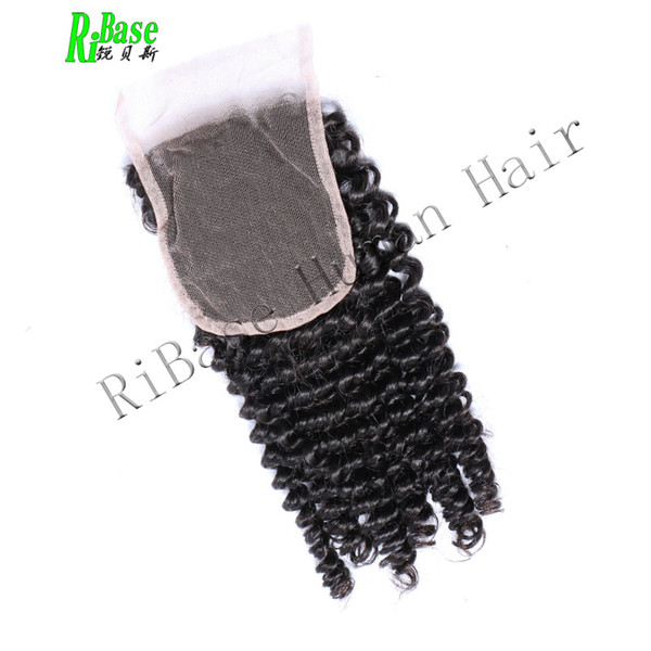 RiBase Kinky Curly Lace Closure Free Part 4x4 Virgin Hair Non Remy 100% Human Hair Closure With Baby Hair