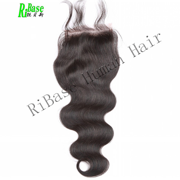 RiBase Brazilian Body Wave Closure 4x4 Human Hair Lace Closure Free Part Natural Color Non Remy Hair 10-22 Inch