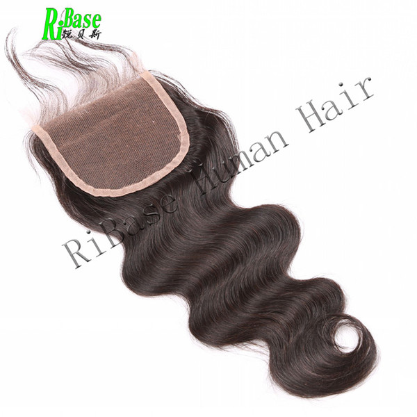 RiBase 100% Human Hair Lace Closure 4X4 Free Part Brazilian Straight Hair Closure 130% Density Non-Remy Hair