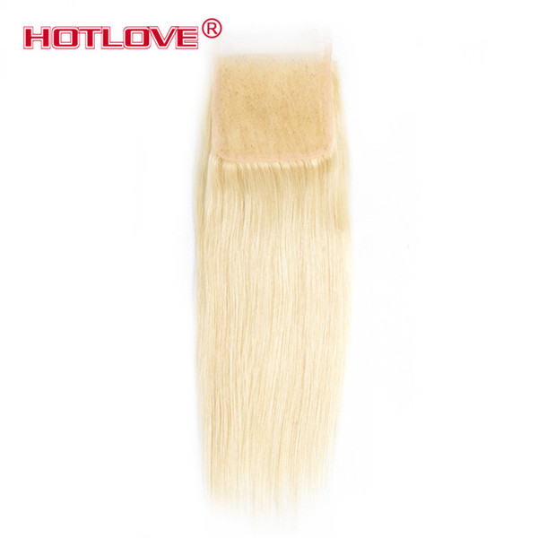 Hotlove Hair Color 613 Blonde Top Lace Closure Straight Wave Brazilian Virgin Hair Swiss Lace Closure 4*4 Free Part Honey Blonde