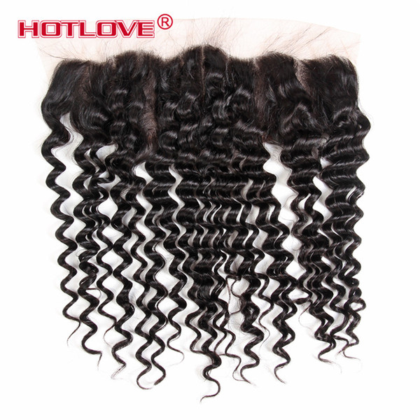 Deep Wave Lace Frontal Closure 13*4 ear to ear Brazilian Virgin Waves Malaysian Peruvian Indian Mongolian Unprocessed Deep Curl Frontal