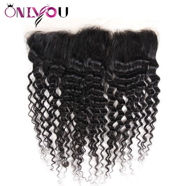 Onlyou Human Hair Extensions Deep Wave 13x4 Lace Frontal Brazilian Virgin Hair Closure Ear to Ear suit For Deep Wave Bundles with Frontal