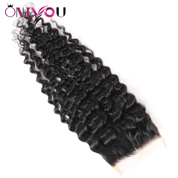 Onlyou Human Hair Extensions Deep Wave 4x4 Middle Free Part Lace Closure Brazilian Peruvian Virgin Hair Deep Wave Top Closure 10-22 inch