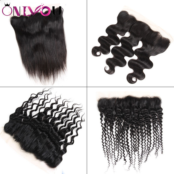 Onlyou Hair® Human Hair 13*4 lace Frontal Ear to ear Kinky Curly Deep Water Body Wave Straight Brazilian Virgin Remy Hair Weaves Closure