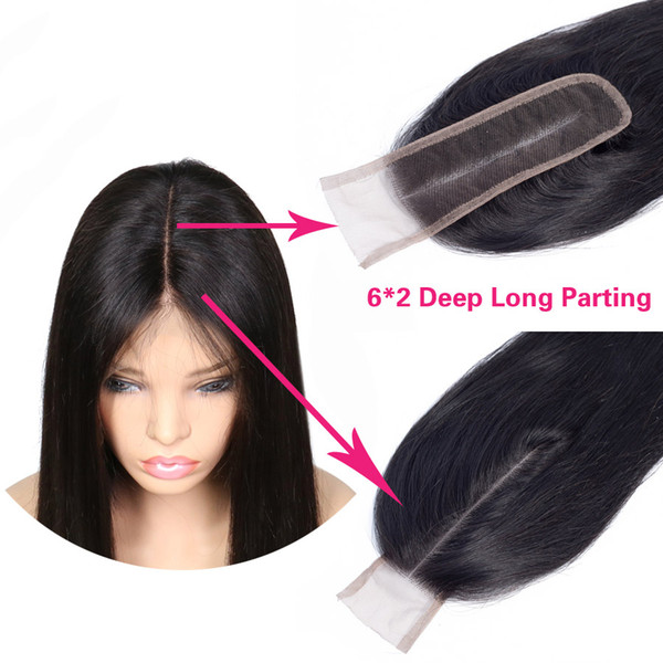 Deep Long Parting 6x2 Brazilian Straight Hair Lace Closure Middle Part Peruvian Malaysian Indian Cambodian Virgin Remy Human Hair Closures