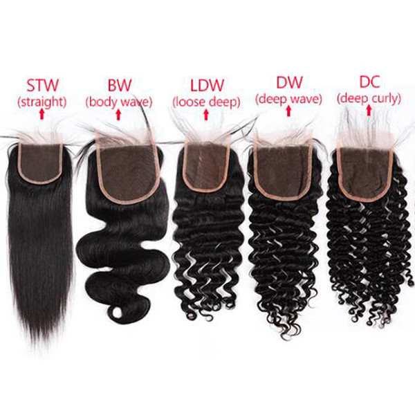 10A Virgin Human Hair Lace Closure Unprocessed Brazilian Peruvian Malaysian Indian Body Wave Straight Loose Deep Kinky Curly Hair Closures