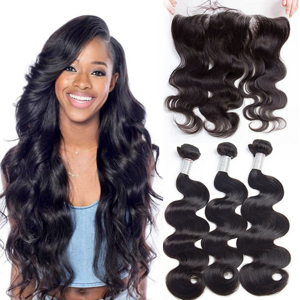 9A Virgin Brazilian Human Hair Weave 3 Bundles With Lace Frontal Closure Pre Plucked Peruvian Indian Malaysian Cambodian Body Wave Mink Hair