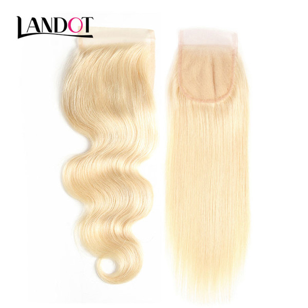 Bleach Blonde Color 613# Virgin Human Hair Lace Closure 9A Brazilian Peruvian Malaysian Indian Cambodian Russian Body Wave Straight Closures