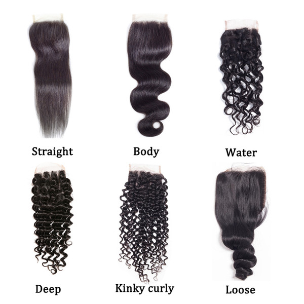 8A Brazilian Human Hair Body Loose Deep wave Kinky Curly water Lace Closure Middle part Free part 3 Part 4 x 4 Lace Top Closure Can be Dyed