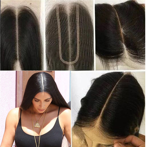 Moxika Kim K lace closure 2x6inch Peruvian Straight Human Hair With Closure middle part brown swiss lace Remy free shipping