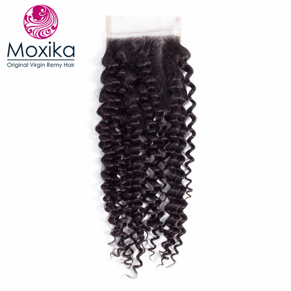 Moxika Remy Hair Peruvian Kinky curly Human Hair 1 Bundle With Closure 4x4 Pre Plucked With Baby Hair Bleached Knots 130%