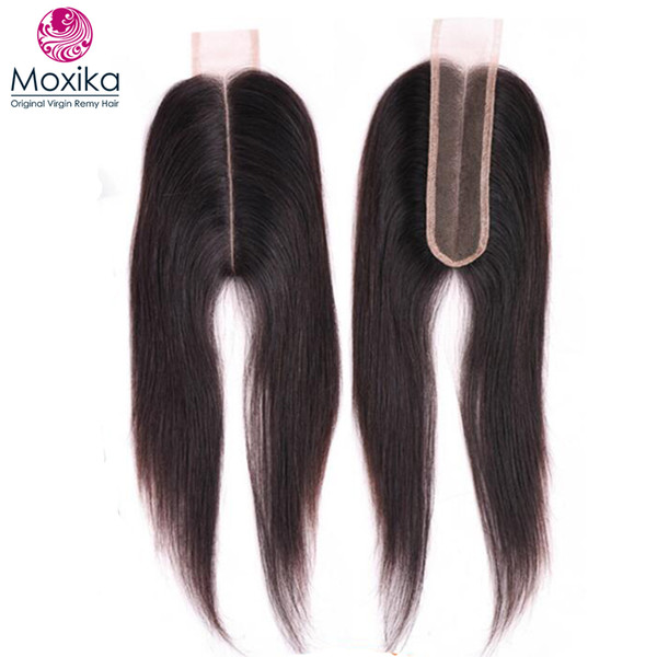 Moxika Kim K lace closure 2x6inch Straight Human Hair 1 Bundle With Closure middle part brown swiss lace Remy free shipping