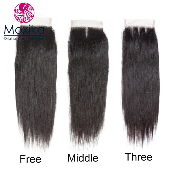 Moxika Brazilian Straight Hair 4x4 Lace Closure Free middle three part Brazilian Virgin Human Hair with closure baby hair 1PC