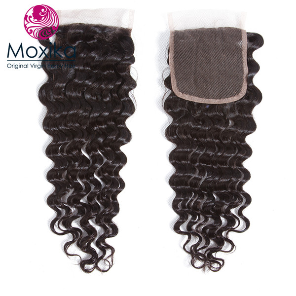 Moxika Lace Closure With Deep Wave Hair 1 Bundle Human hair 4x4 Pre Plucked With Baby Hair Bleached Knots 130%