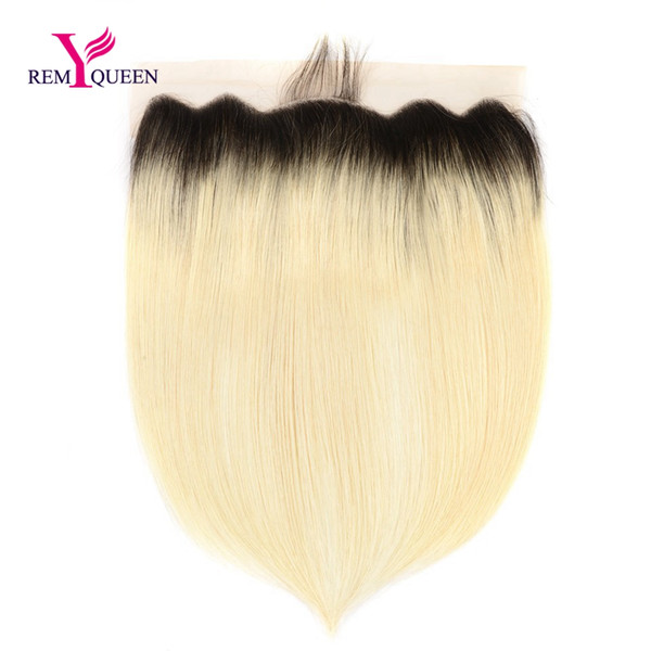 Dream Remy Queen Lace Frontal Ombre Color 1B 613 Silky Sraight Lace Frontal Closure Ear to Ear 13x4 inch Hand Tied Double Knots