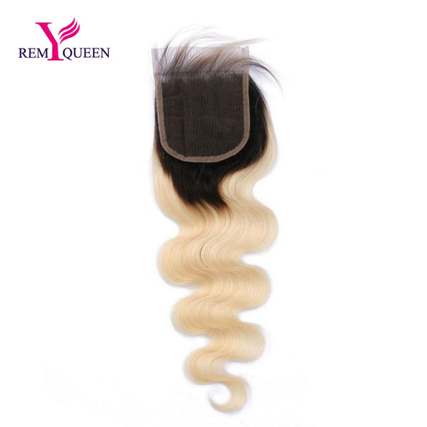 Remy Queen Lace Closure Grade 10A Ombre Color 1B 613 Body Wave Virgin Human Hair 4X4inch Top Quality With Factory Wholesale Price