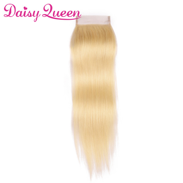 Brazilian 613 Blonde Lace Closure Straight 4x4 Remy Human Hair Closure Free Part Bleached Knots With Baby Hair Blonde Brazilian Hair Closure